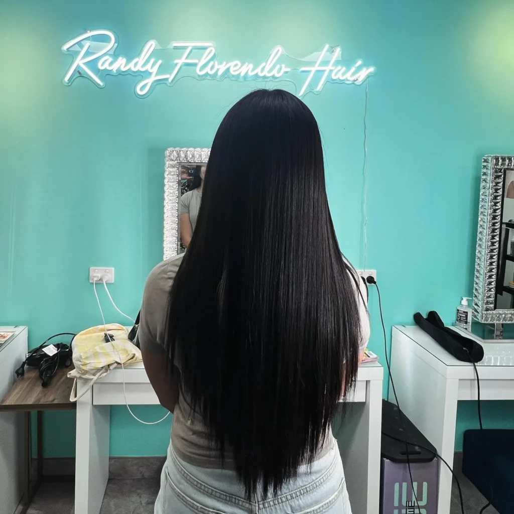Sleek V-Cut Layers on Long Black Hair
