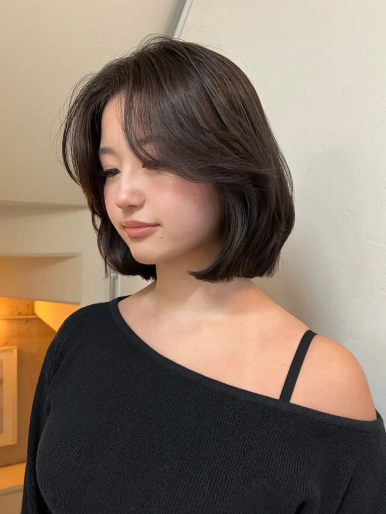 Soft Dark Bob with Airy Flicked Ends