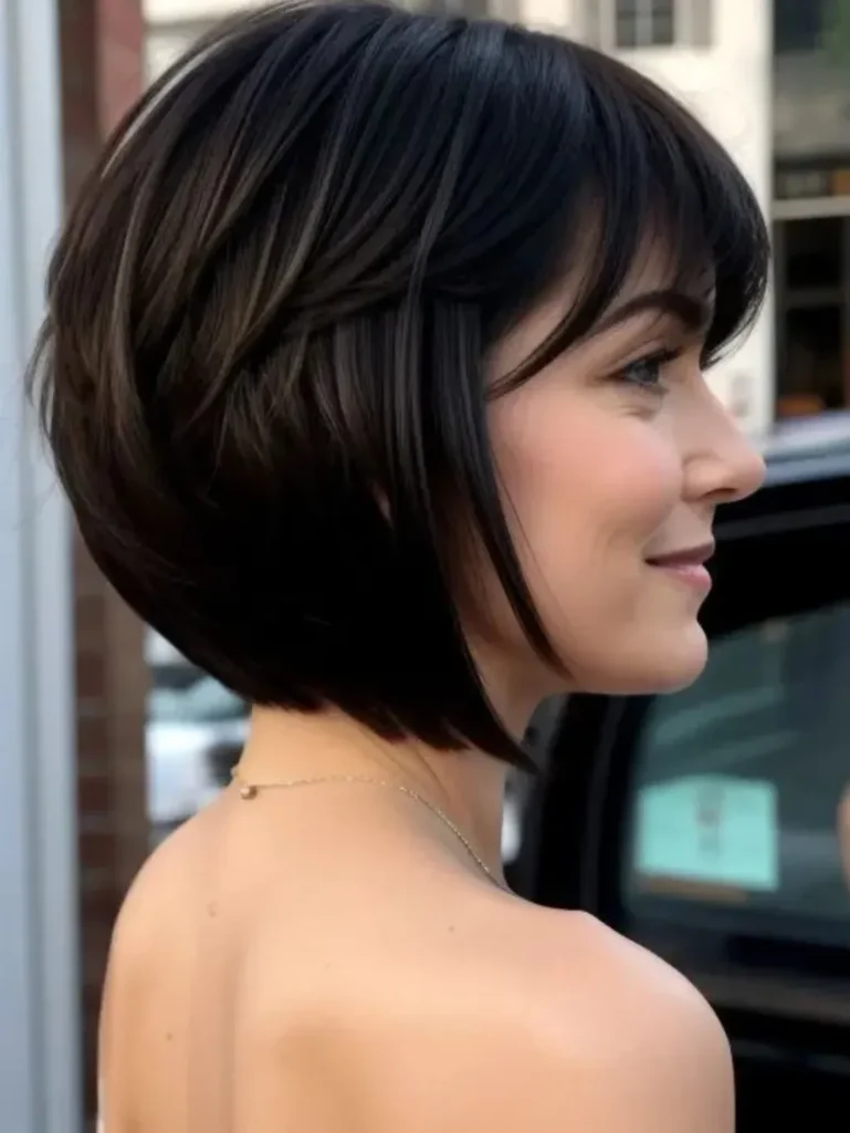 Stacked Dark Bob with Wispy Bangs