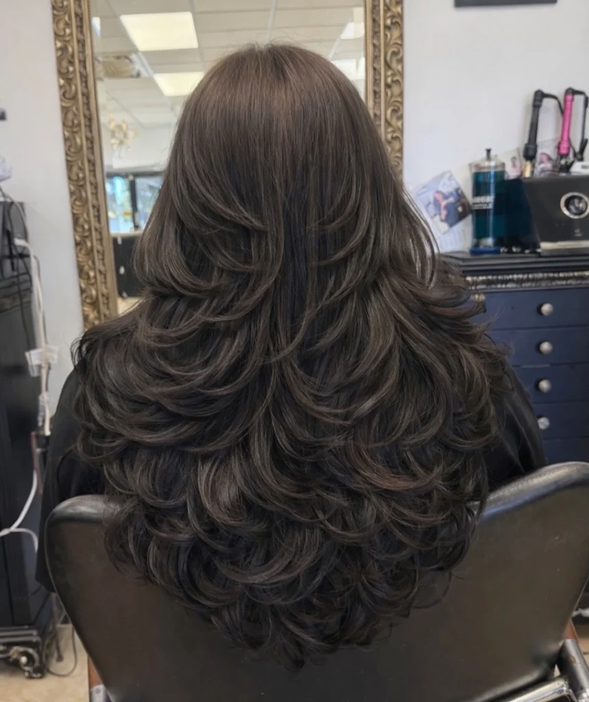  Stacked Dark Brown Layers with Curled Flips