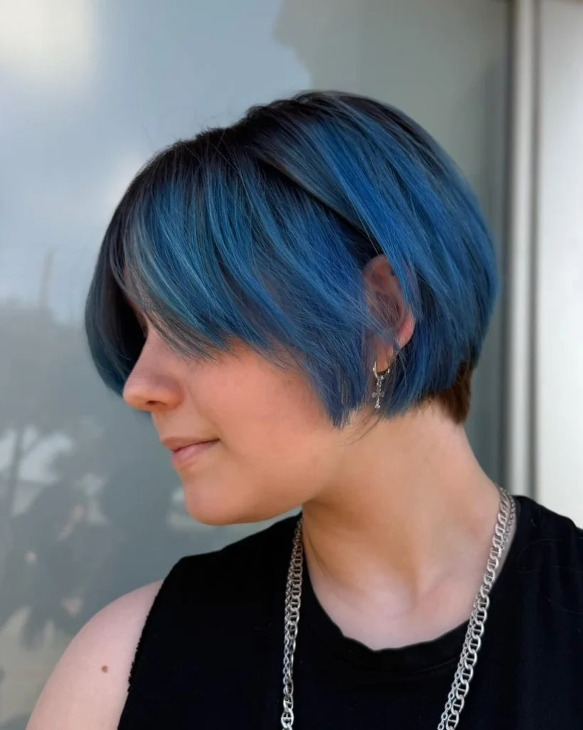Steel Blue Sleek Pixie Bob with Black Root Shadow