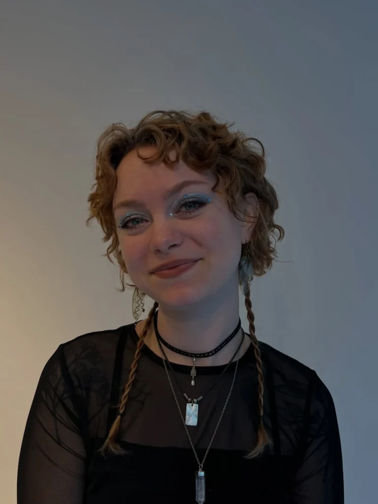 Strawberry Blonde Curly Bixie with Double Mini Braids
