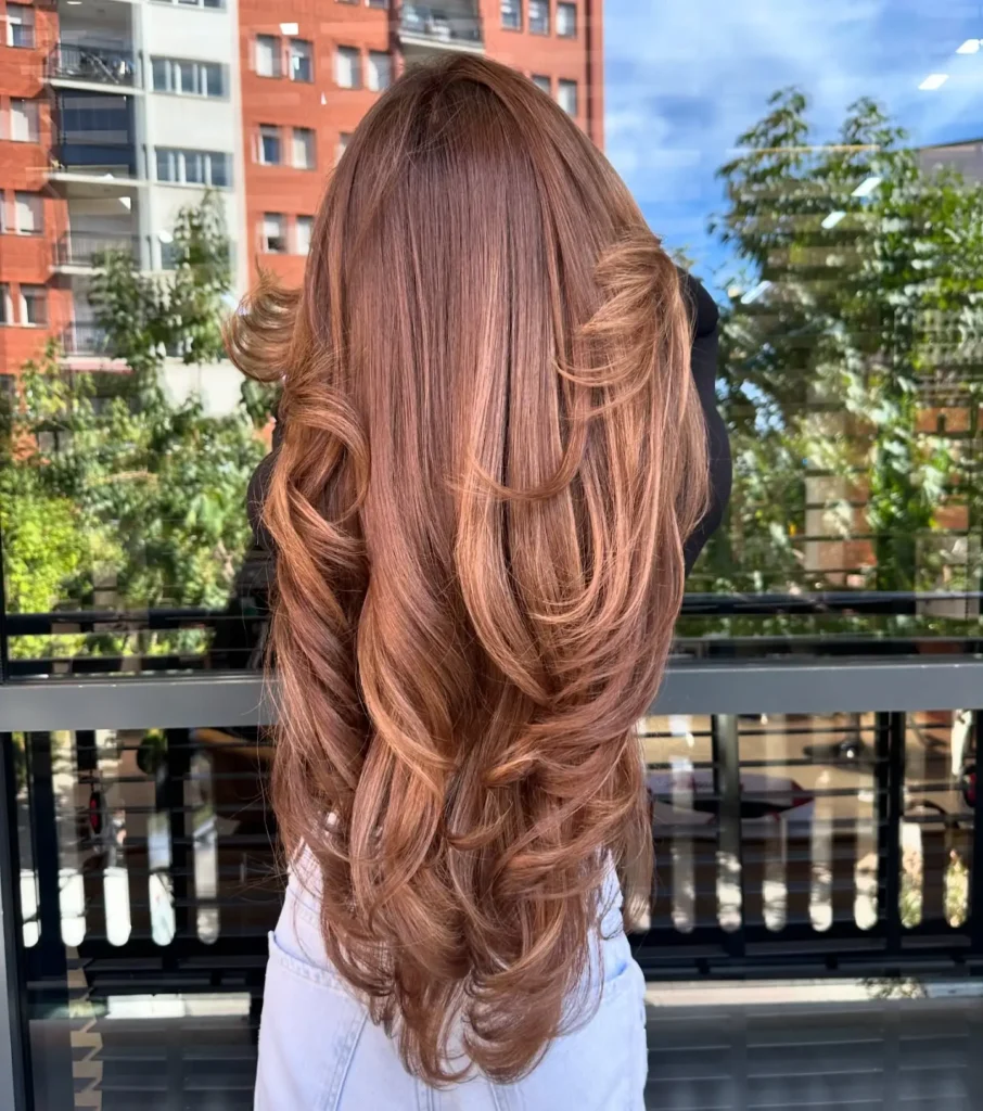 Strawberry Copper Long Layers with Bouncy Curled Ends
