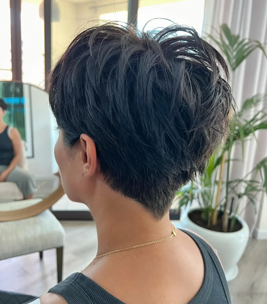 Voluminous Dark Pixie with Tapered Nape