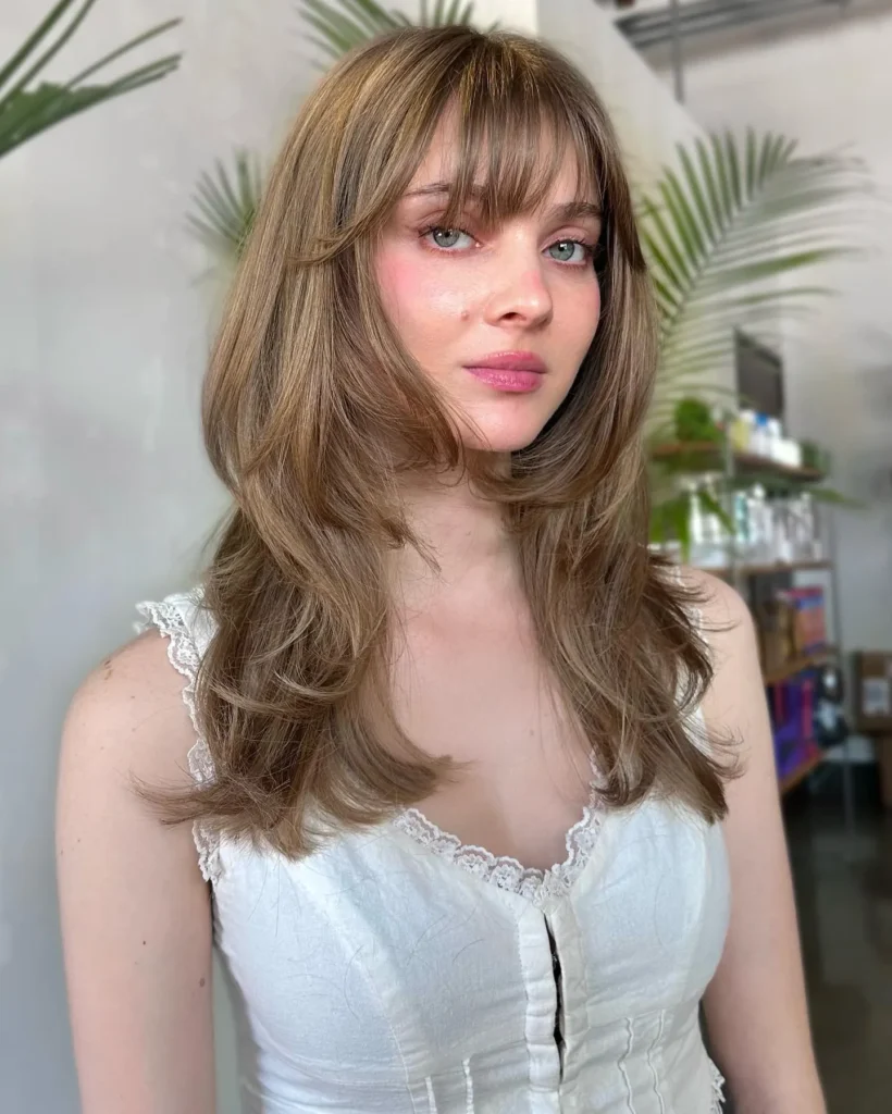  Warm Ash Brown Shag with Wispy Fringe and Flipped Layers