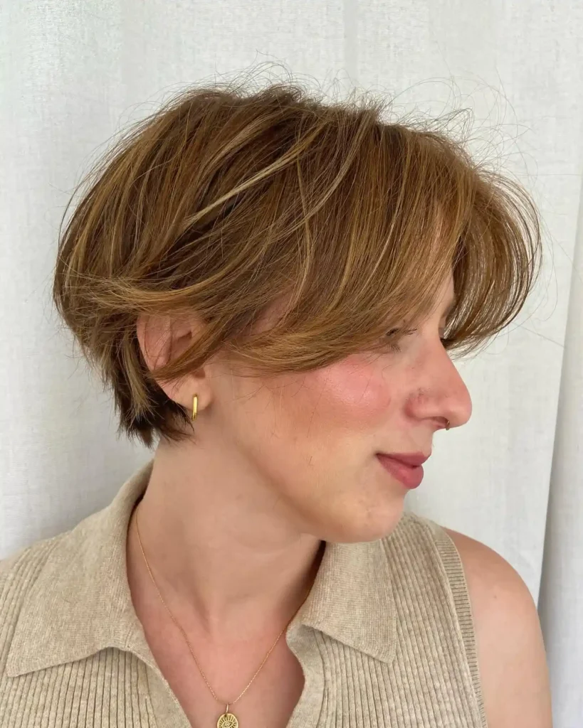 Warm Caramel Tousled Pixie Bob with Airy Layers