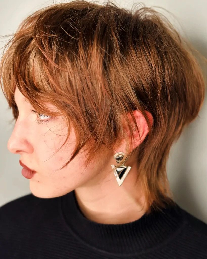 Warm Chestnut Bixie Mullet with Wispy Layers