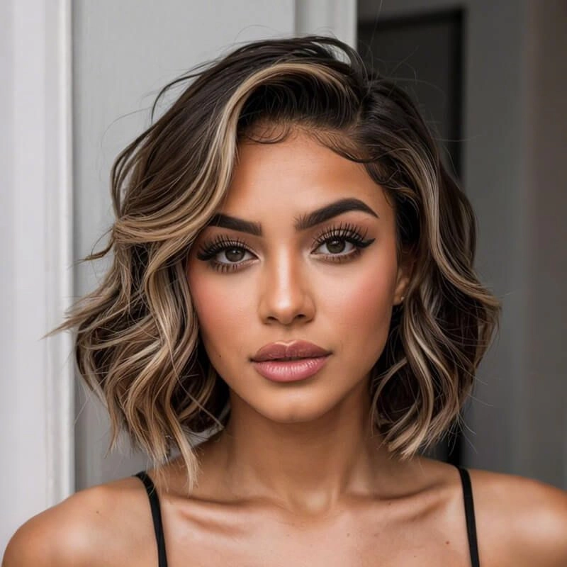 Wavy Bob with Chunky Blonde Highlights
