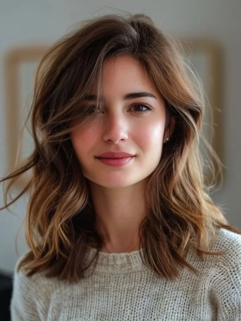 Airy Medium Brown Cut with Soft Waves and Side Swept Fringe