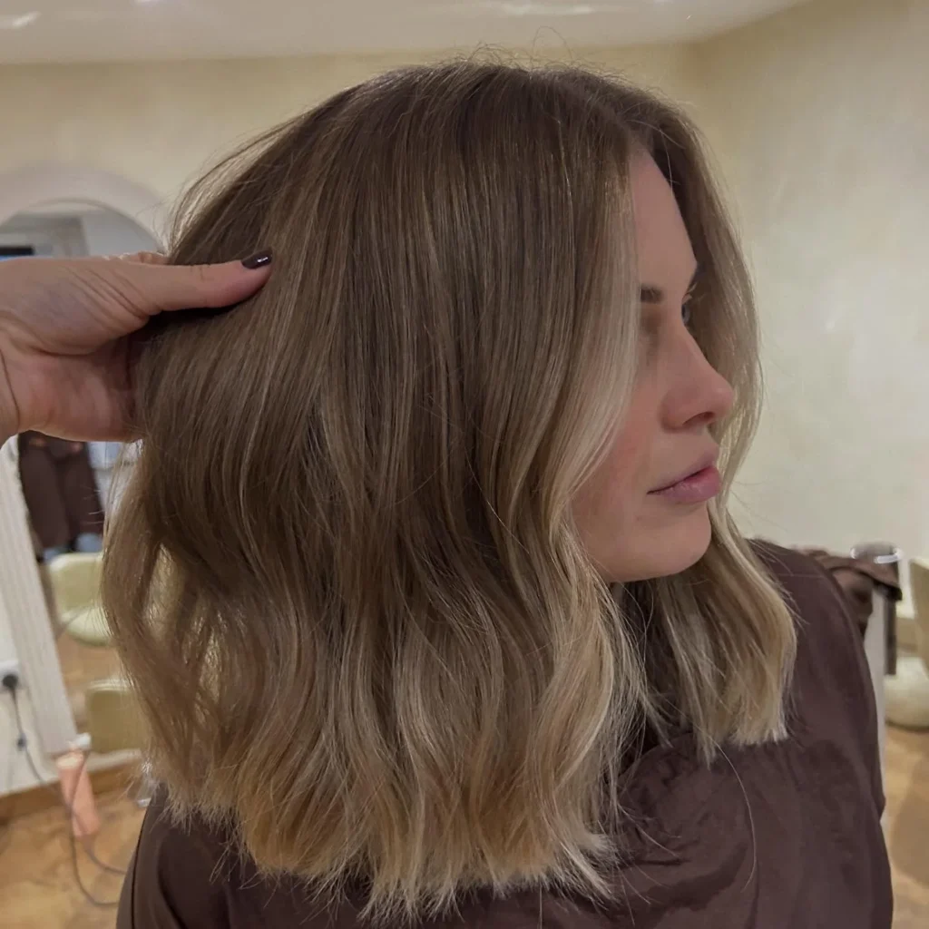 Ash Blonde Balayage Lob with Soft Waves