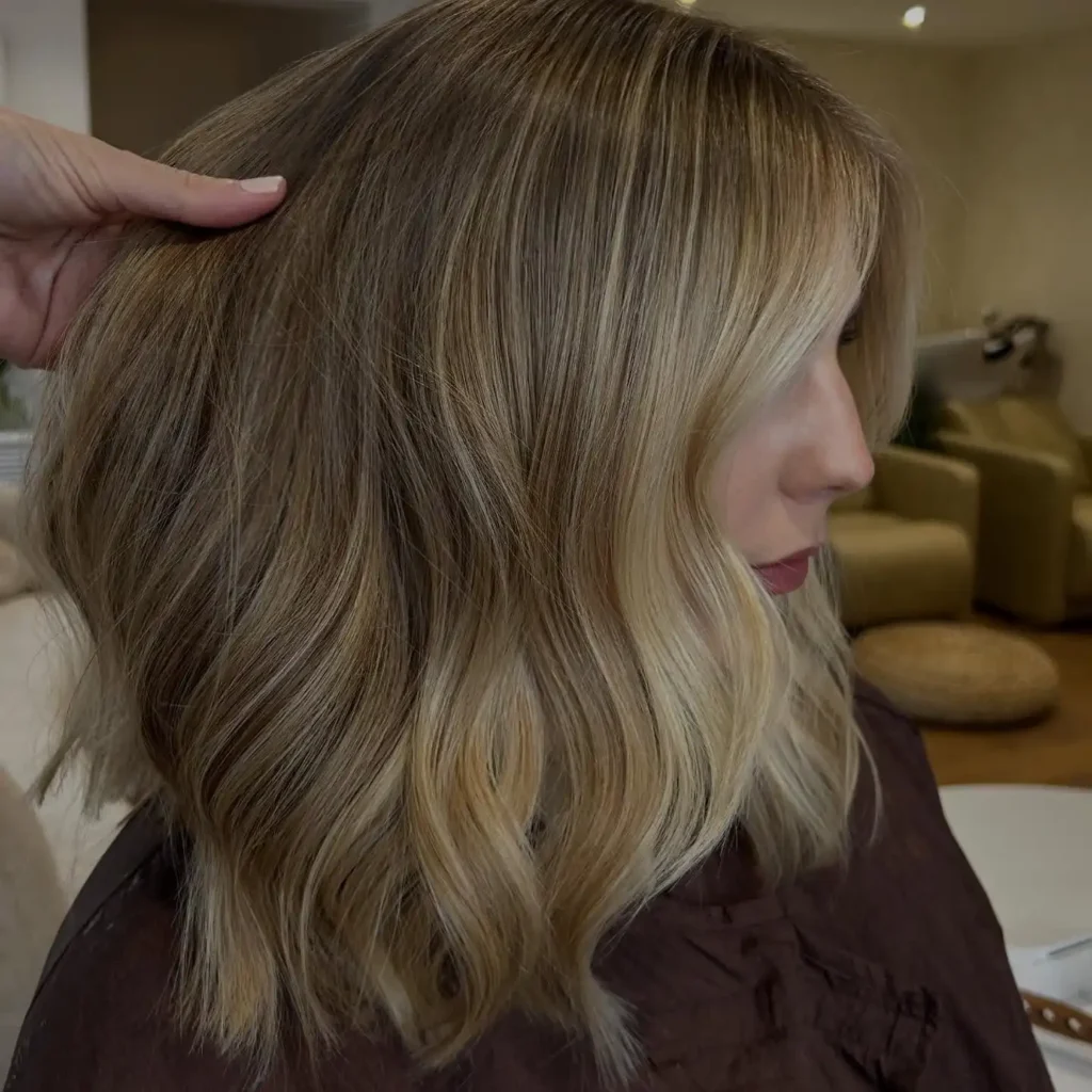 Ash Blonde Balayage Lob with Soft Waves