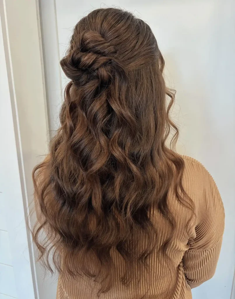  Braided Half Up Twist with Natural Brunette Waves