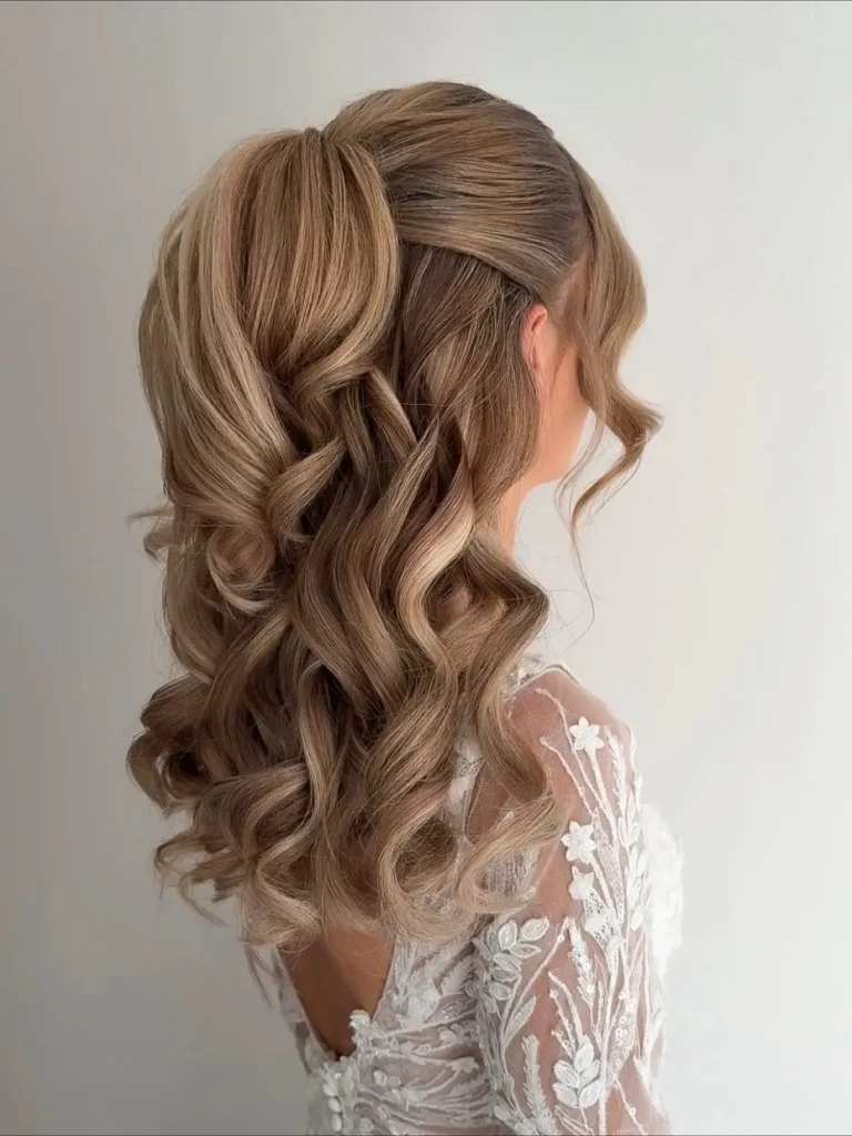  Bridal Half Up Ponytail with Romantic Curls