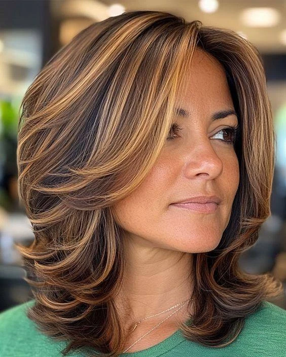 Brunette Flip with Caramel Highlights
