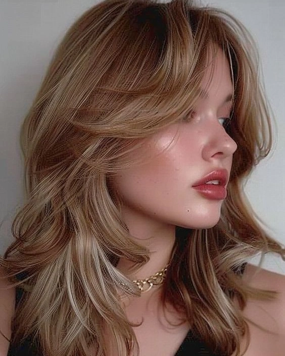 Butterfly Lob with Warm Blonde Layers