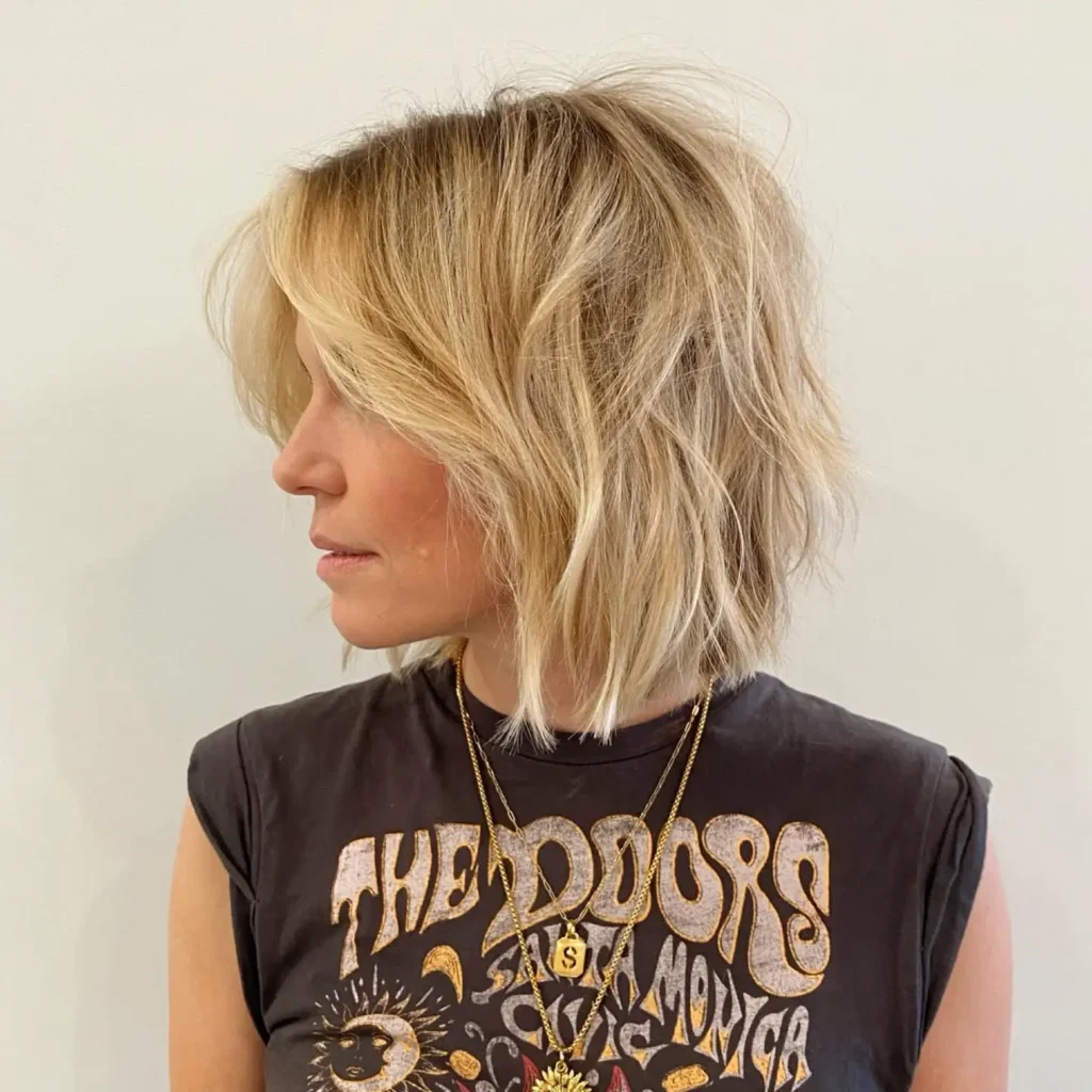  Choppy Blonde Bob with Piece-y Texture and Root Shadow