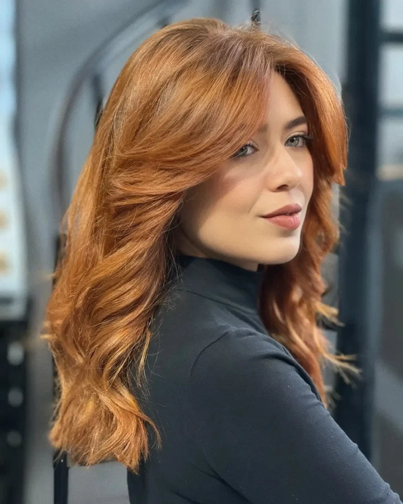 Copper Red Layered Cut with Sweeping Bangs
