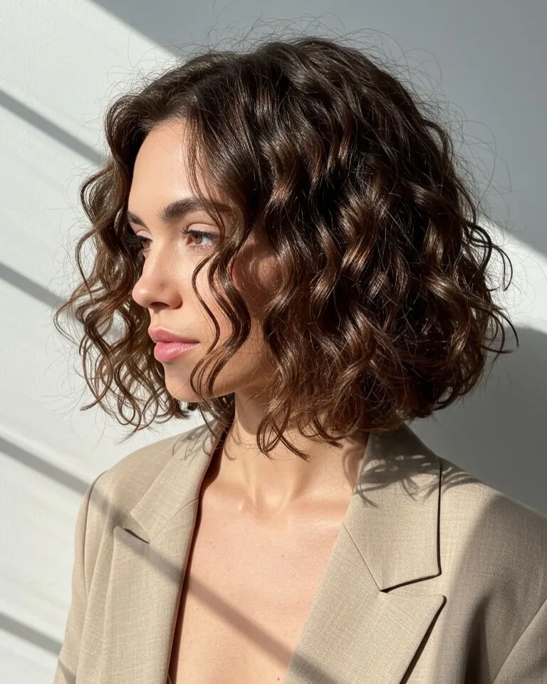 Dark Brown Curly Bob with Defined Spiral Curls and Natural Volume