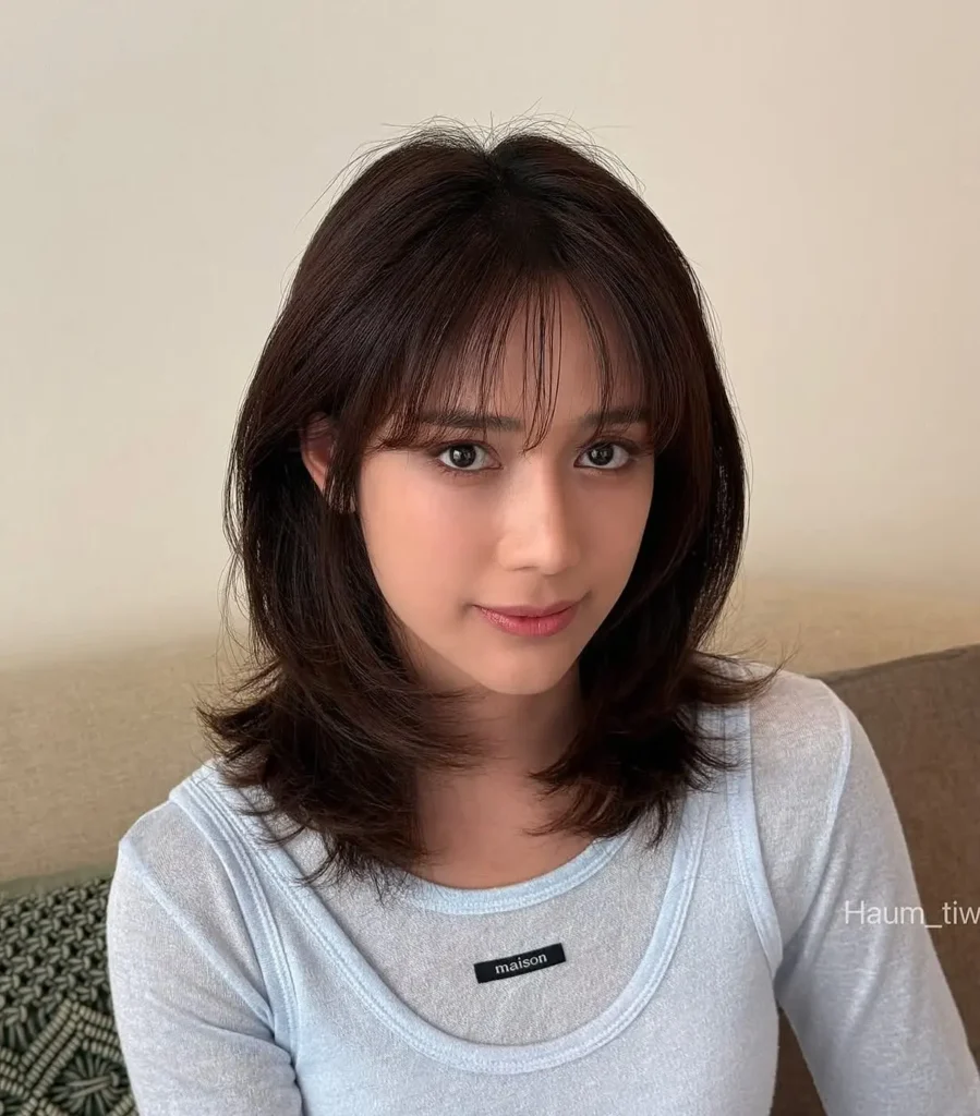 Dark Brown Shag with Flipped Ends and Fringe Bangs