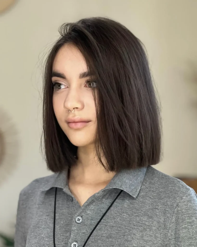 Dark Straight Bob with Wispy Curtain Fringe