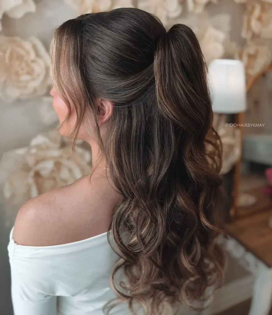 Double Half Up Ponytail with Curled Ends