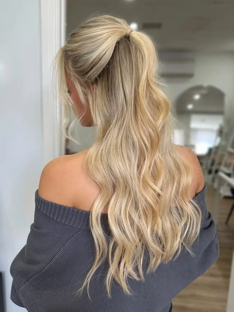  Effortless Blonde Half Up Ponytail with Beach Waves
