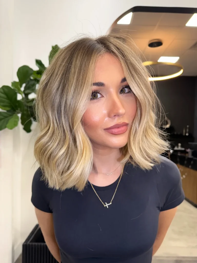  Face-Framing Blonde Lob with Soft Outward Waves