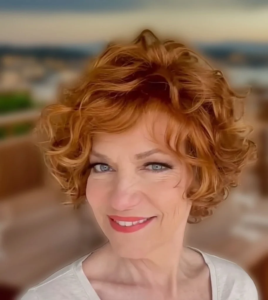 Fiery Red Curly Bob with Voluminous Ringlets and Lifted Crown
