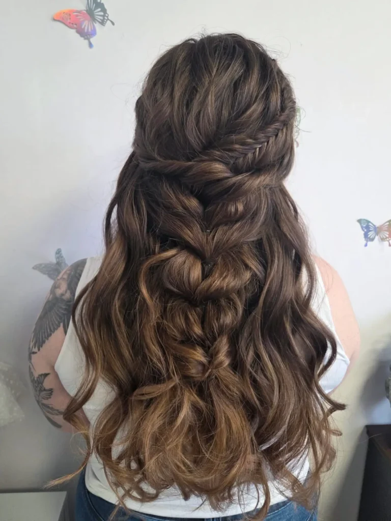 Fishtail Braid Half Up with Cascading Waves