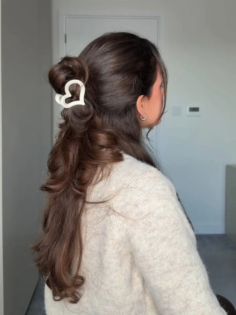  Half Up Bun with Heart Claw Clip