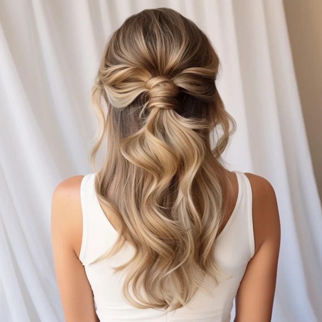 Half Up Hair Bow with Blonde Balayage Waves