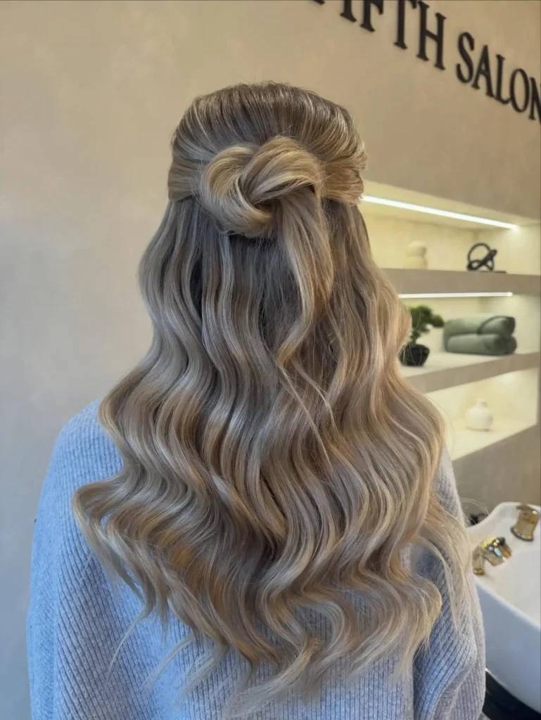 Half Up Knot with Hollywood Waves