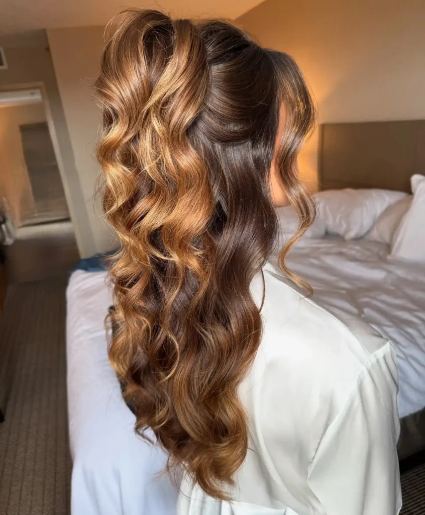 Half Up Ponytail with Copper Balayage Curls
