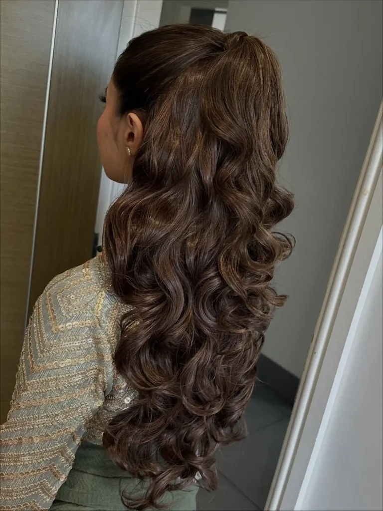 Half Up Ponytail with Full Barrel Curls