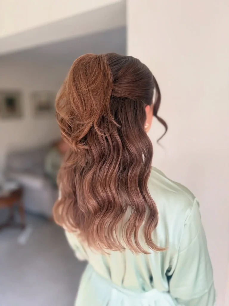 Half Up Ponytail with Mauve Ombre Waves