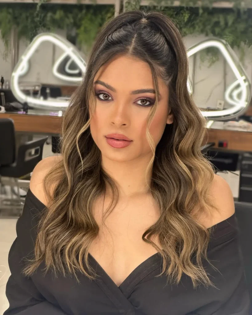  Half Up Twist with Balayage Waves
