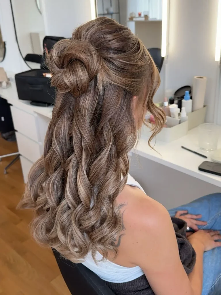 Half Up Twisted Bun with Rope Braid Waves