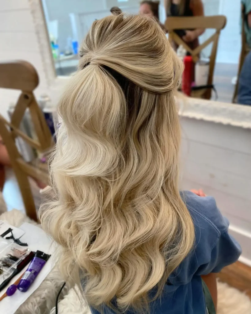 Half Up Twisted Knot with Voluminous Blonde Waves