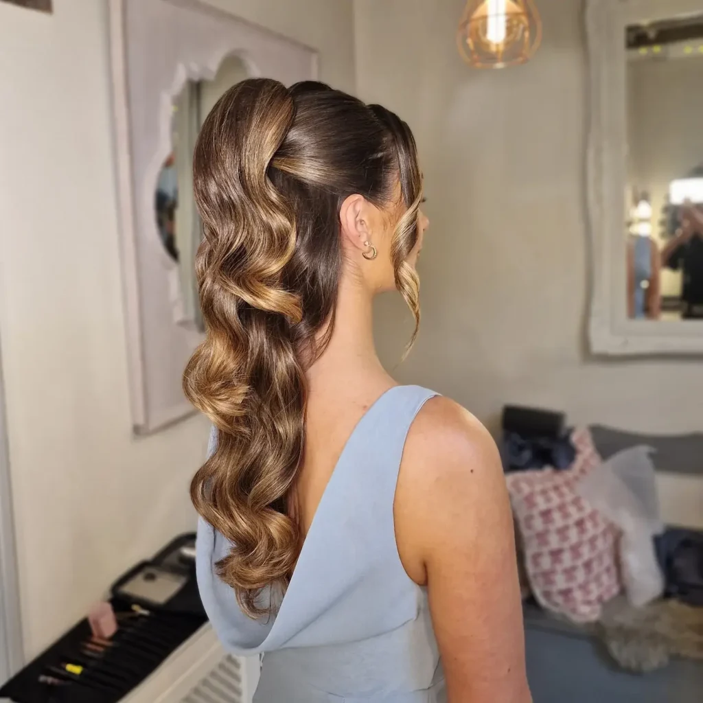  High Glam Half Up Ponytail with Honey Balayage Curls