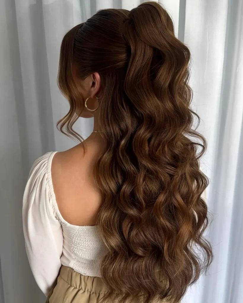  High Half Up Ponytail with Voluminous Wavy lengths