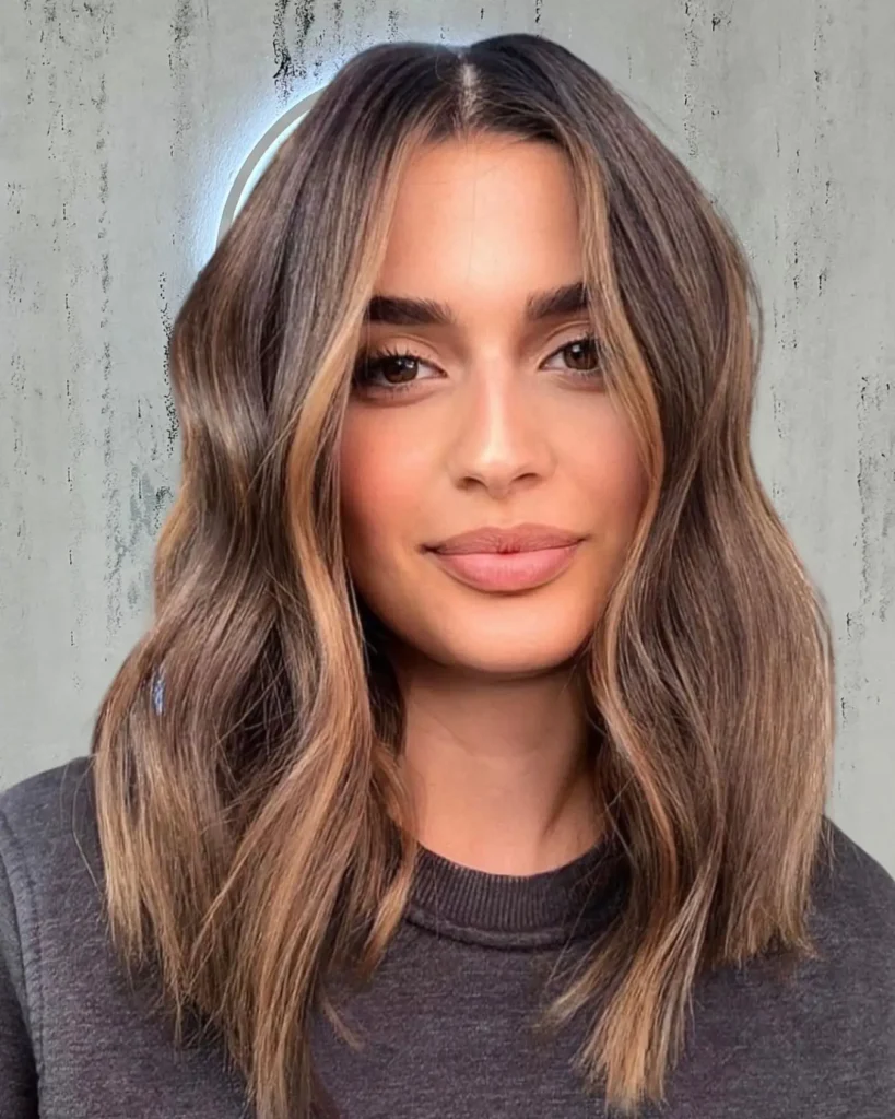 Long Wavy Lob with Mocha Balayage