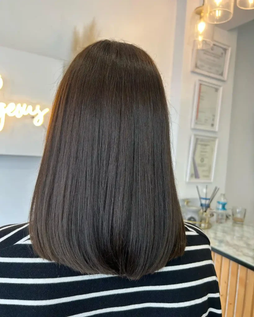 Poker Straight Dark Brown Blunt Cut Lob