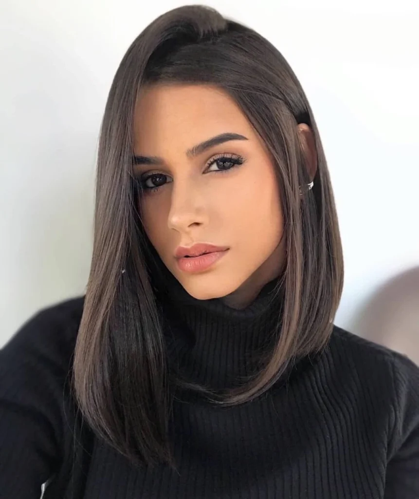 Polished Dark Brown Lob with Side Part