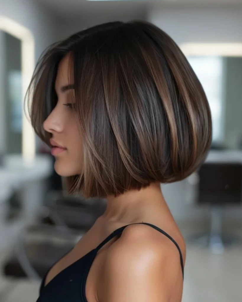  Rounded Bob with Caramel Highlights and Side Part