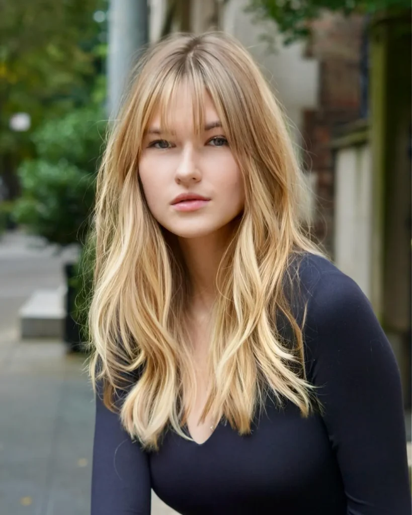 Sandy Blonde Long Hair With Airy Curtain Bangs