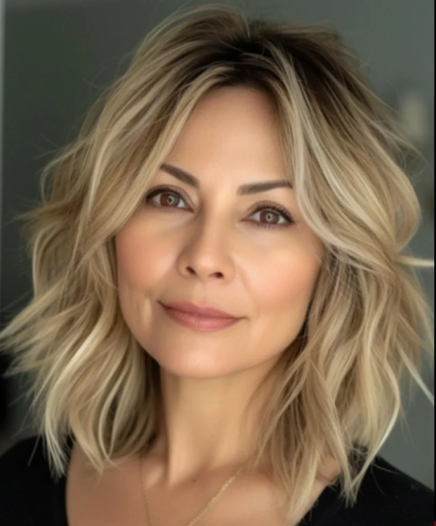 Sandy Blonde Wavy Lob for Mature Women