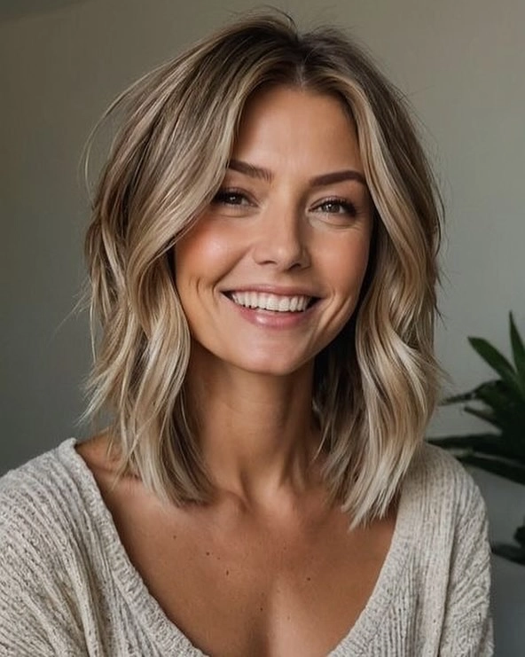 Sleek Dark Brown Long Lob with Subtle Highlight Panels