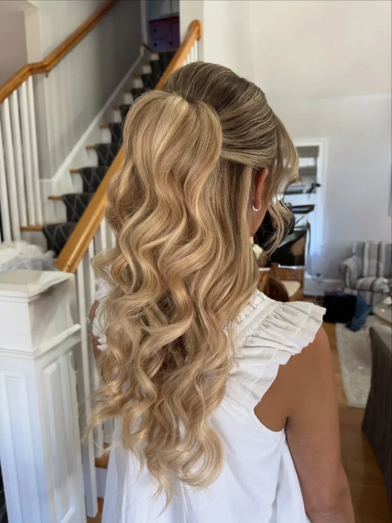 Sleek Half Up Blonde Ponytail with Bouncy Curls