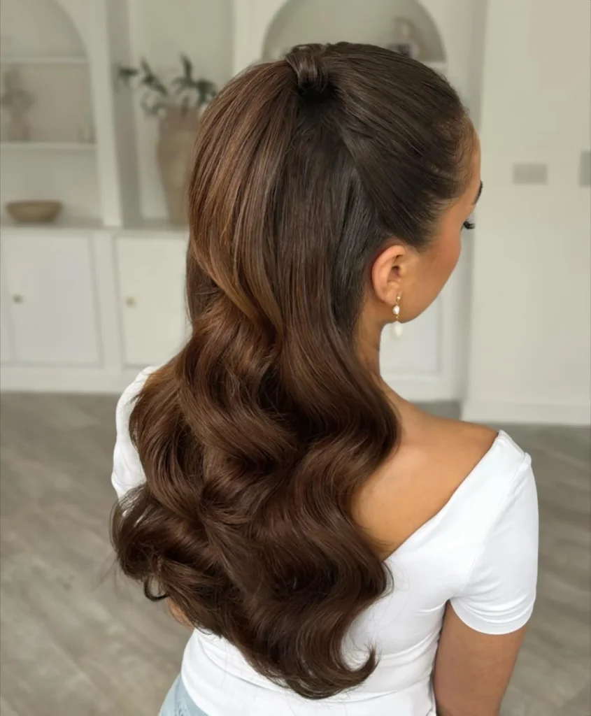 Sleek Half Up Ponytail with Old Hollywood Waves
