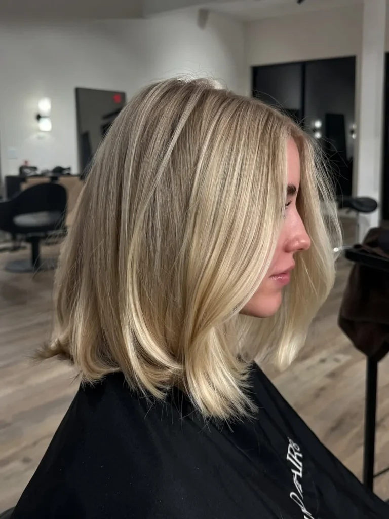 Straight Blonde Balayage Lob with Soft Layers